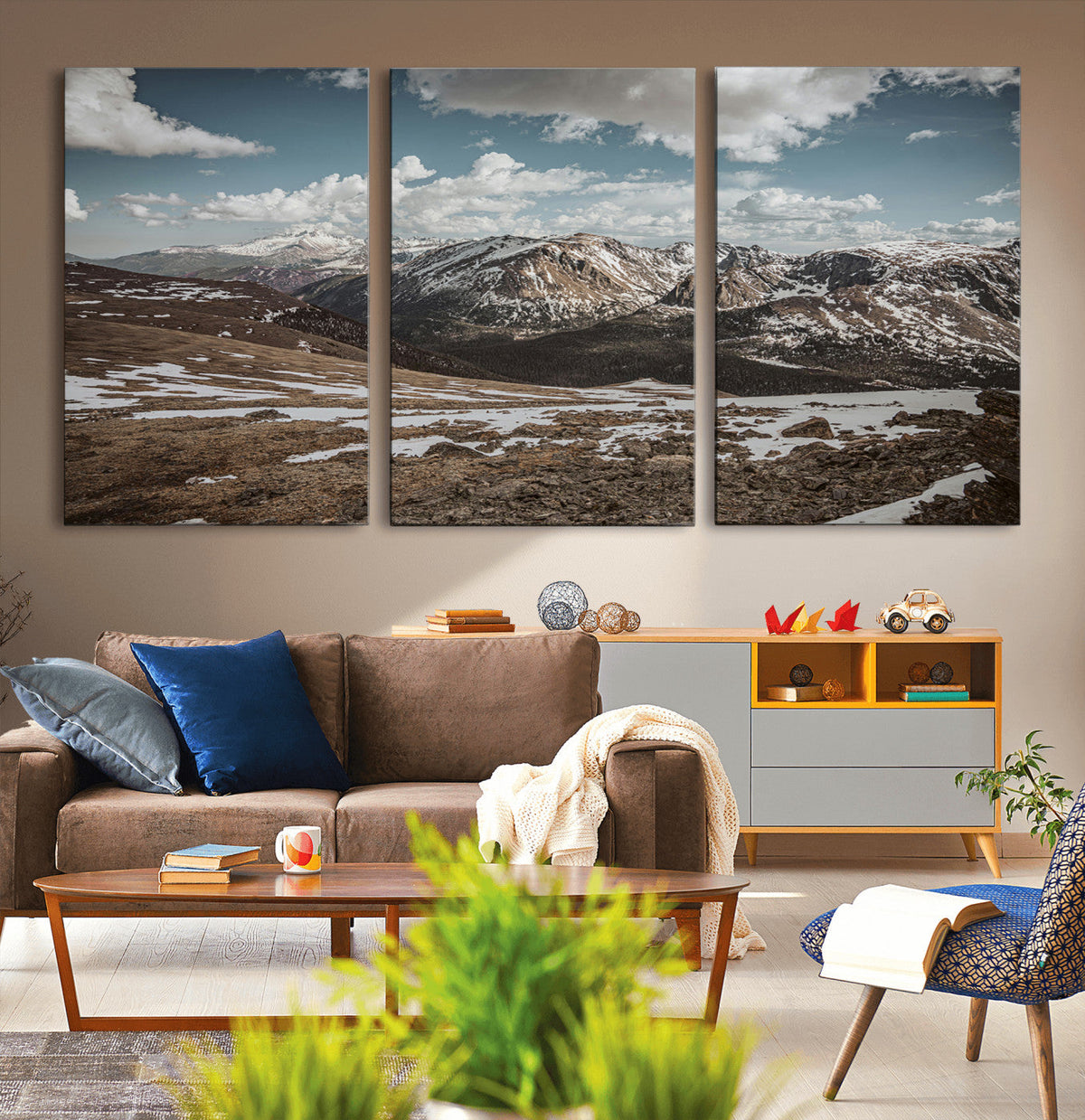 Mountain Landscape Wall Art Canvas Print, Framed Snowy Peaks Art, Rugged Highlands Rustic Adventure Decor
