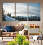 Snowy Mountains Wall Art Canvas Print, Framed Alpine Landscape Frosty Peaks Artwork