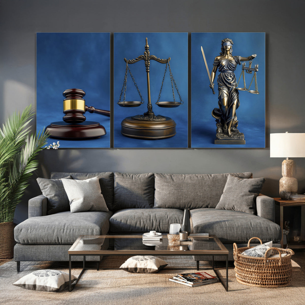 Legal Justice Wall Art Canvas Print | Gavel, Scales and Lady Justice