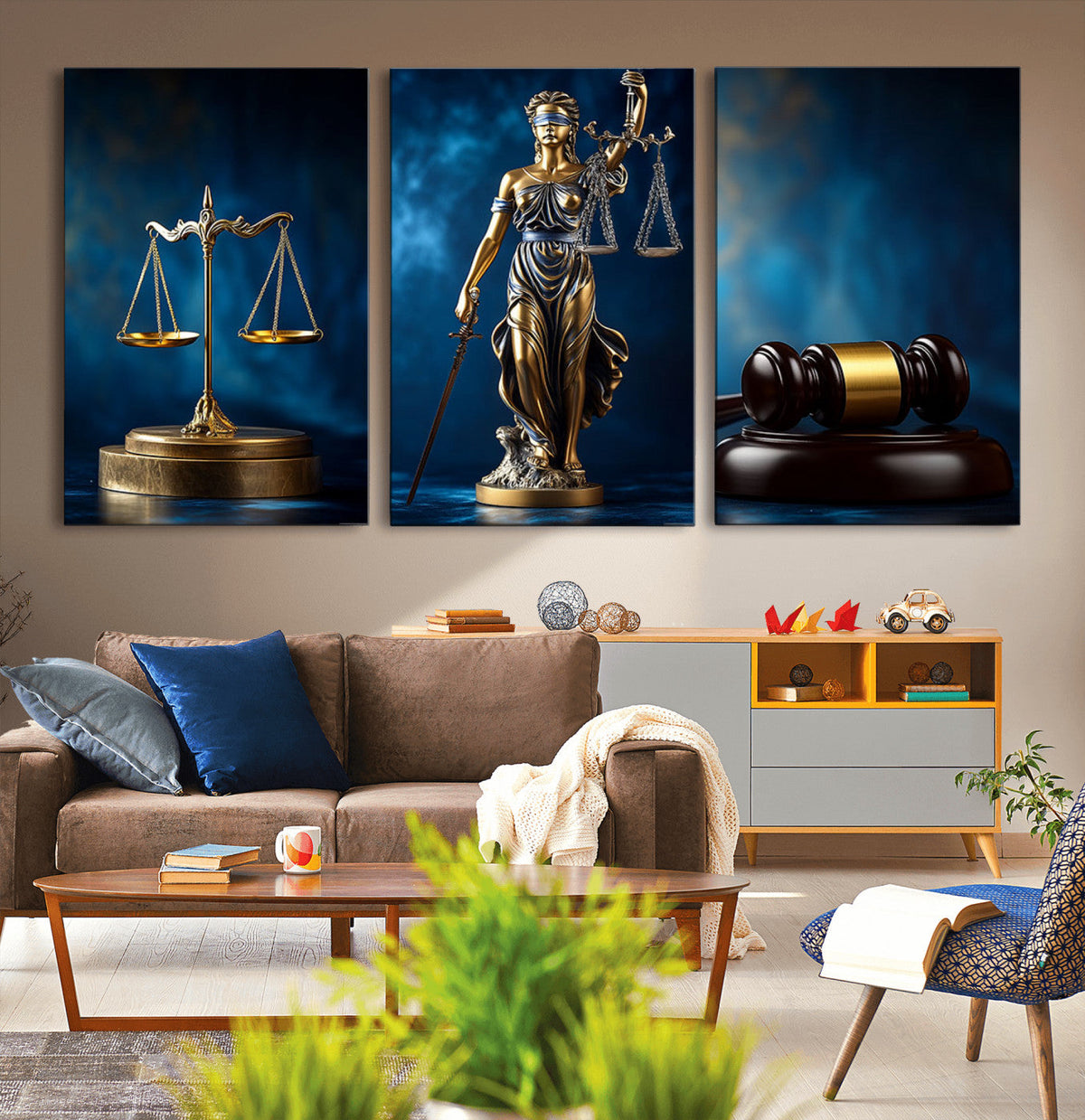 Justice Scales Statue Wall Art, Lady Justice Canvas Print
