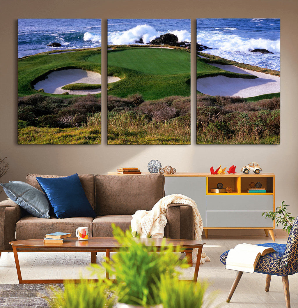 California Pebble Beach Golf Links Wall Art Canvas Print, Iconic Monterey Coastal Golf Course