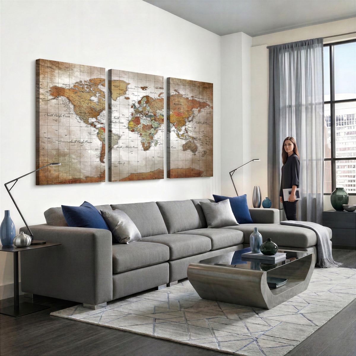 Vibrant Watercolor World Map Canvas Wall Art | Framed Travel Map