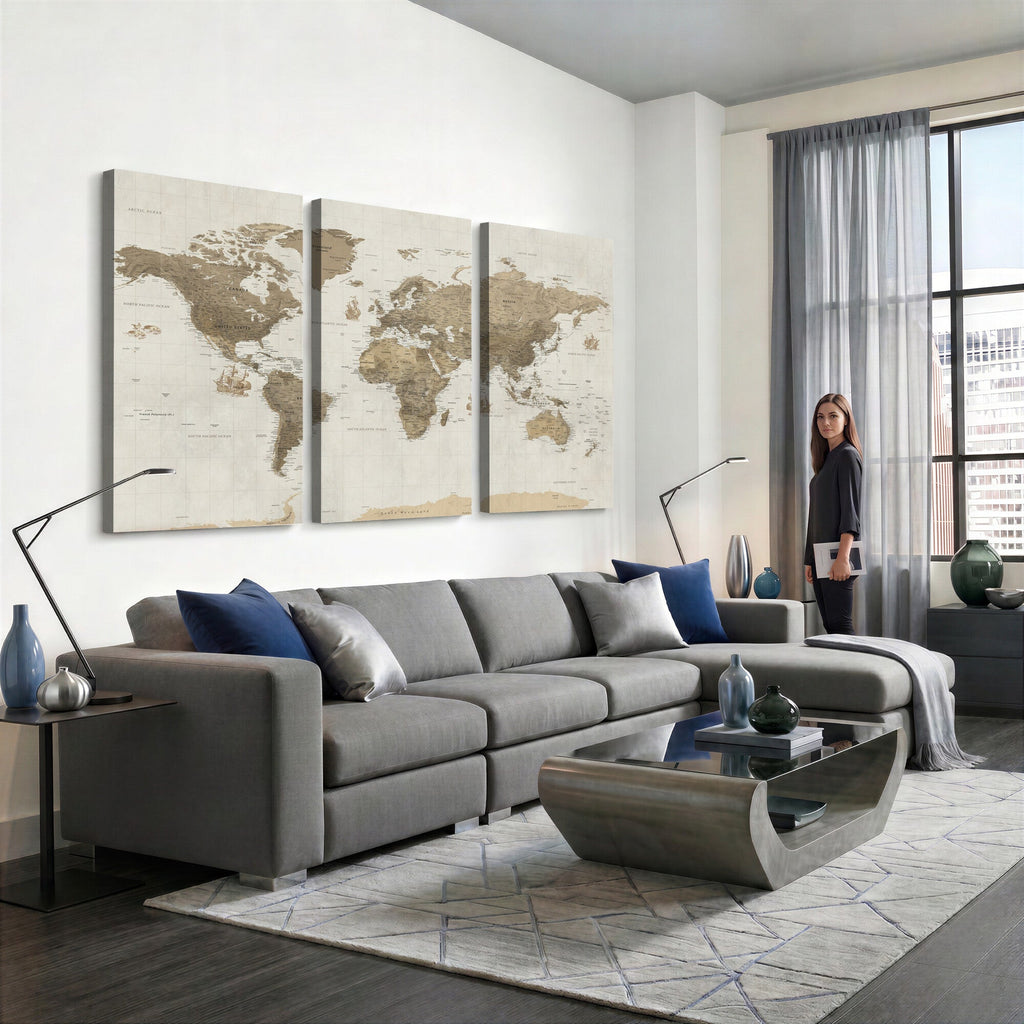 Detailed World Map Wall Art Canvas Print