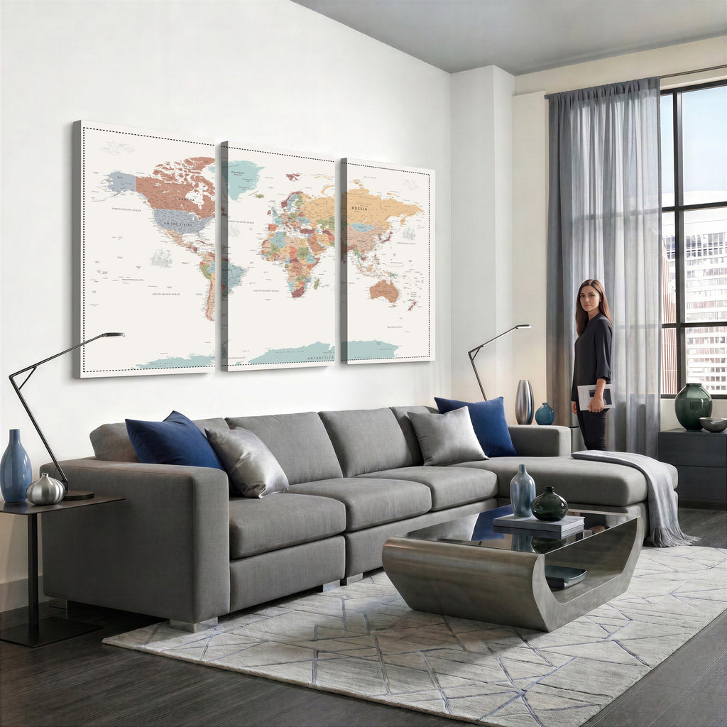 Pastel Colors World Map Wall Art Canvas Print