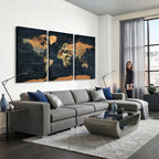 Vintage World Map Canvas Wall Art | Detailed Map with Countries, Oceans and Continents
