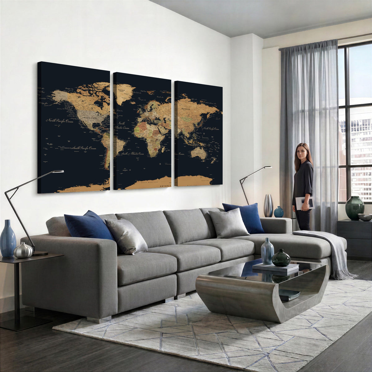 Vintage World Map Earth Globe Countries Oceans Continents