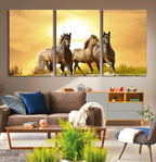 Wild Horses Wall Art Canvas Print, Framed Galloping Herd