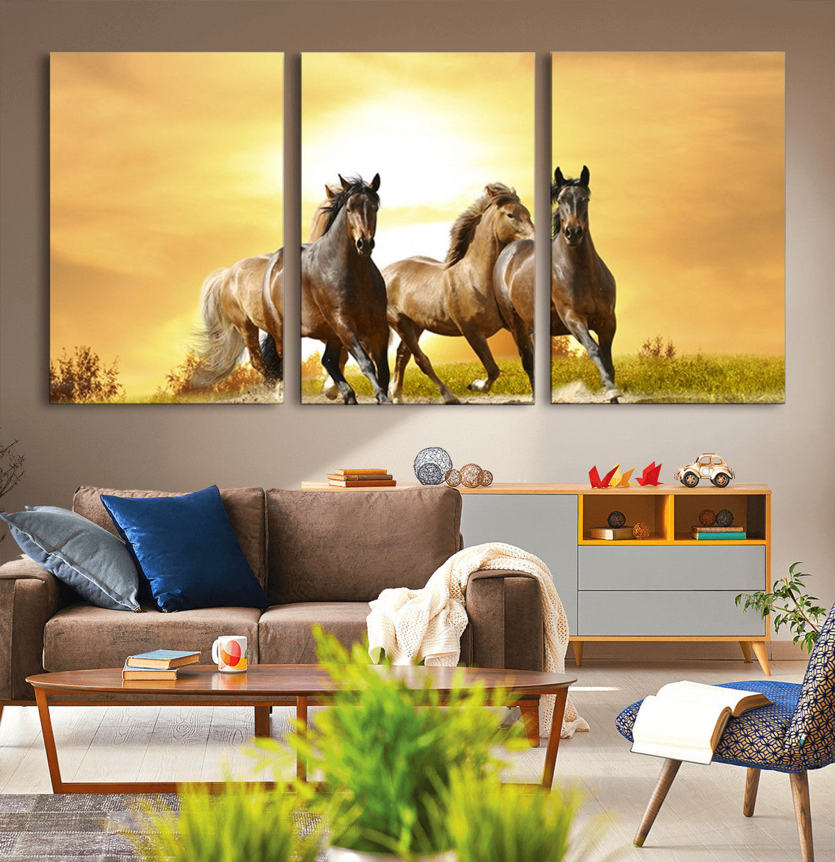 Wild Horses Wall Art Canvas Print, Framed Galloping Herd