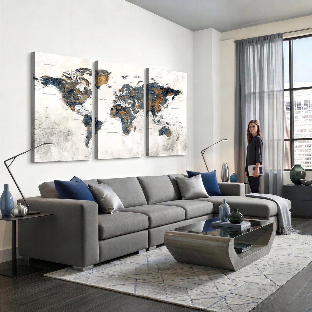 World Map Wall Art Canvas Print for Office Wall Decor