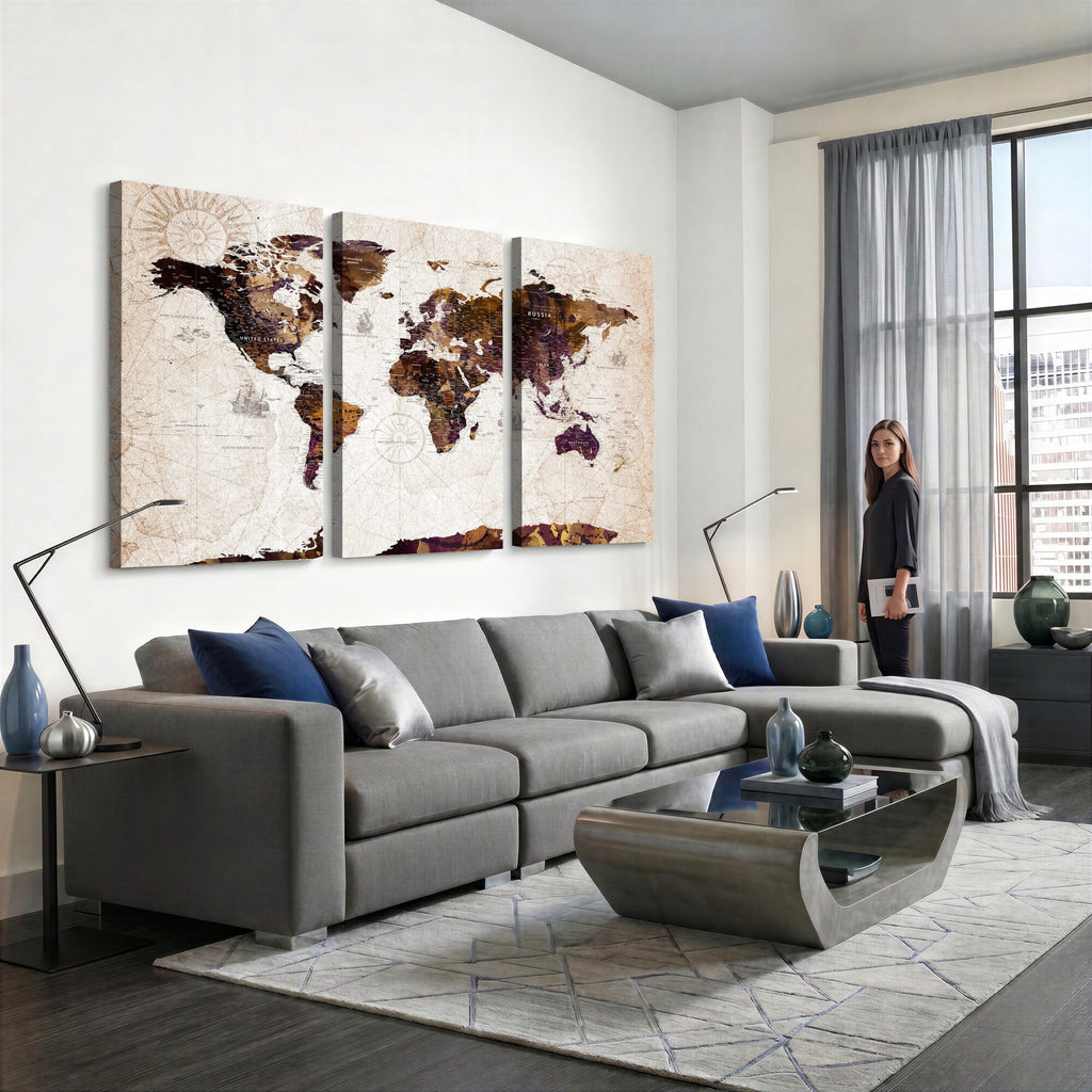 Blue Watercolor World Map Canvas Print | Framed Modern Wall Art