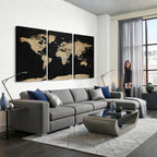 Beige World Map Canvas Wall Art Print, Minimal Black and Beige Map
