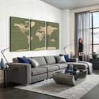 Vintage World Map Canvas Wall Art Print, Classic Global Map Artwork