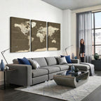 Vintage World Map Canvas Print | Framed Travel Map Wall Art for Couples