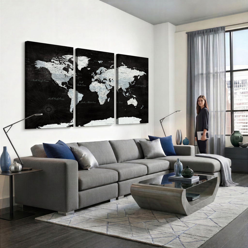 World Map Canvas Print | Framed Push Pin Wall Art, Color Splash Travel Map