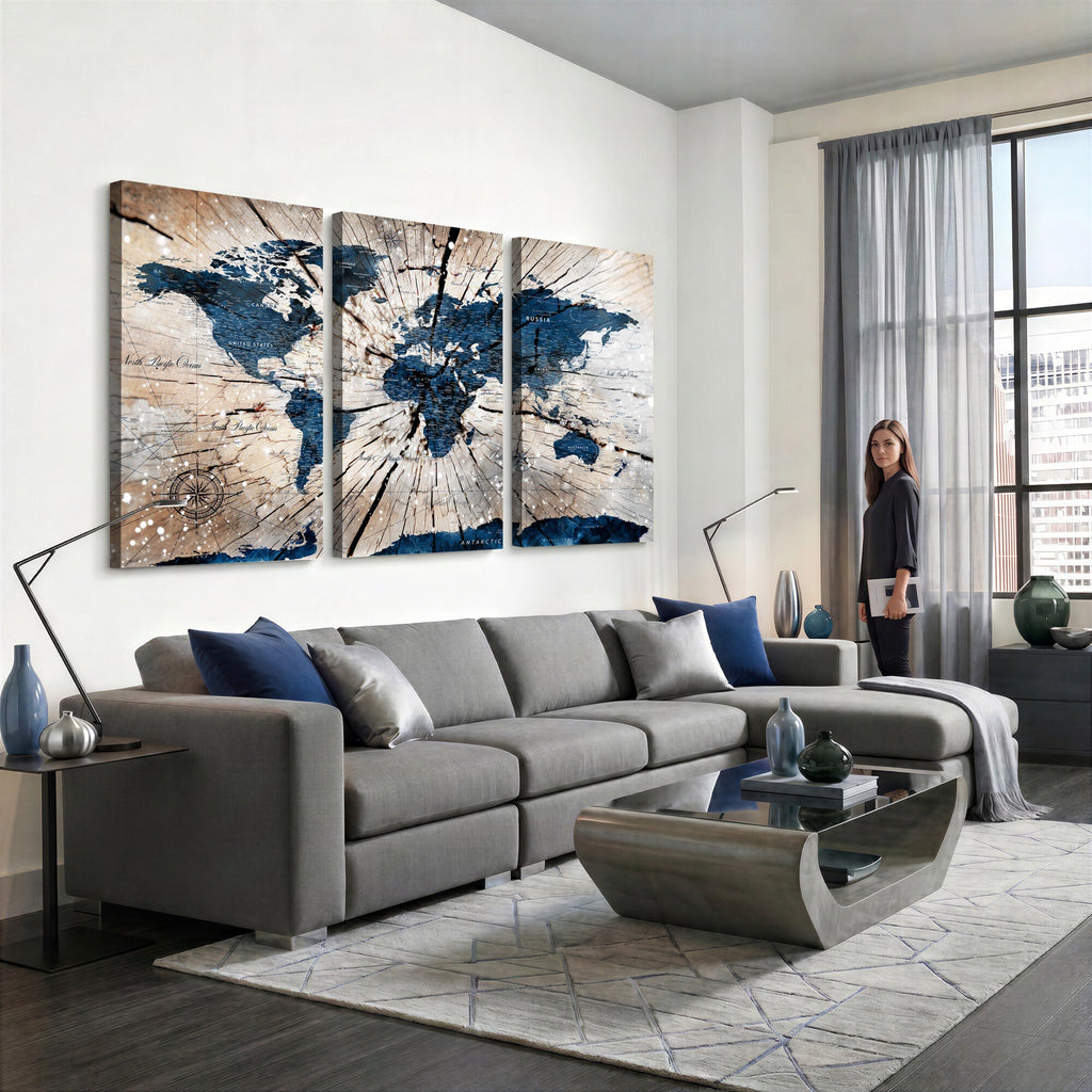 Rustic World Map Canvas Print | Framed Wall Art for Couples