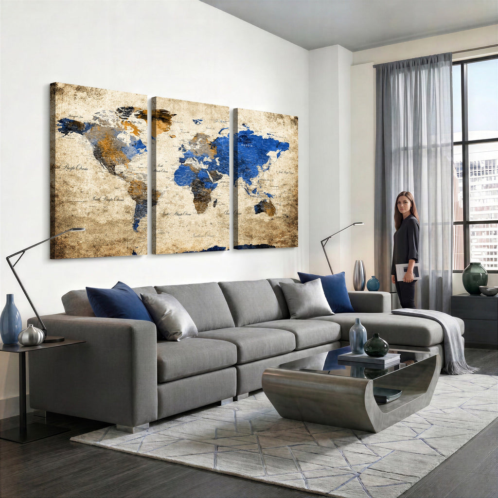 World Map Canvas Print | Colorful Abstract Travel Map, Framed Wall Art