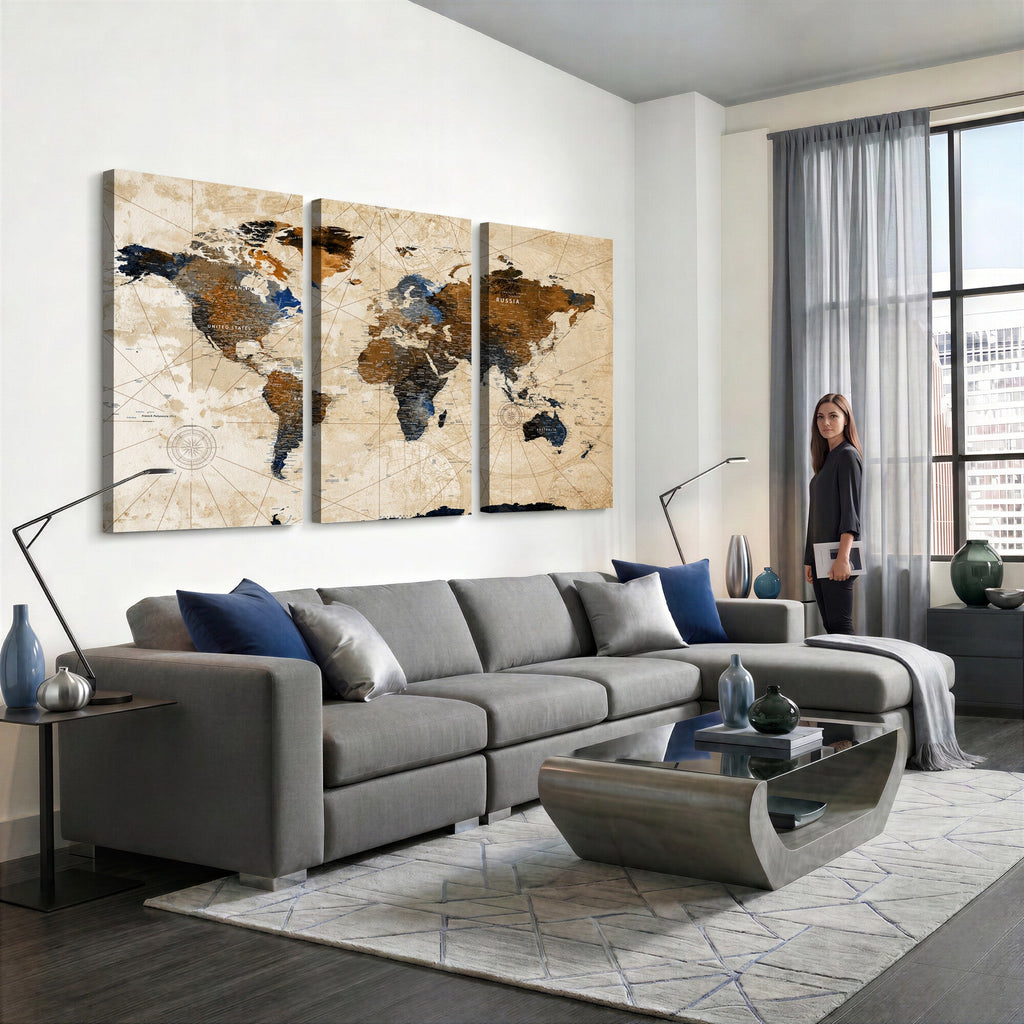 World Map Canvas Art Print | Framed Travel Map Wall Art