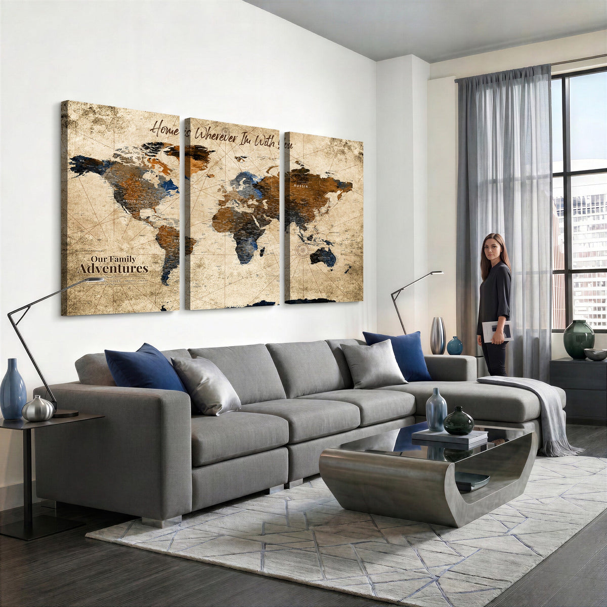 World Map Wall Art | Rustic Earth Tone Canvas Print, Antique Travel Map