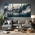 Foggy Mountain Forest Canvas Print, Misty Pine Trees Nature Wall Art