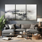 Foggy Forest Wall Art Canvas Print, Misty Pine Tree Landscape