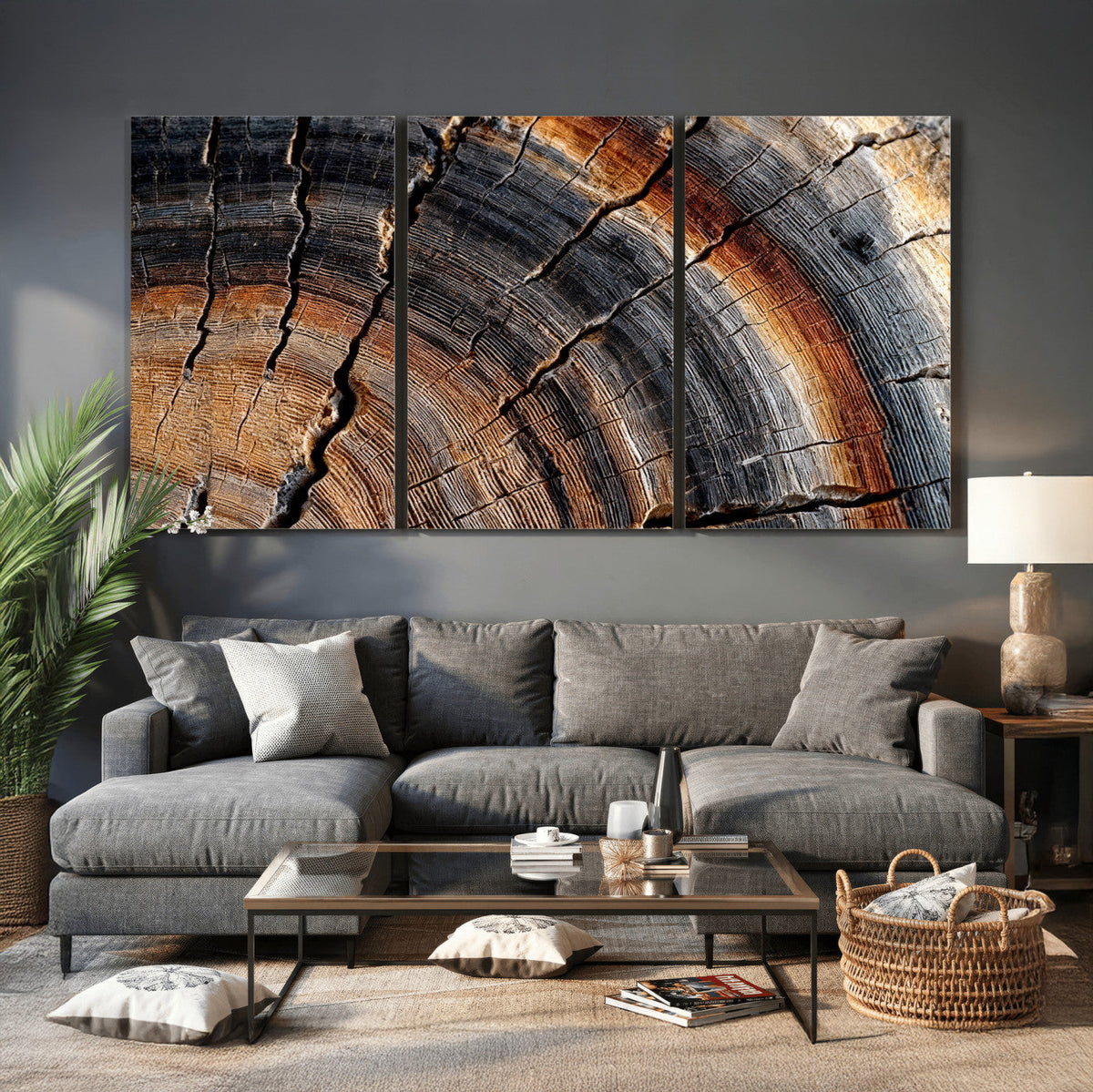 Abstract Tree Ring Wall Art Print, Natural Rustic Wood Grain Canvas