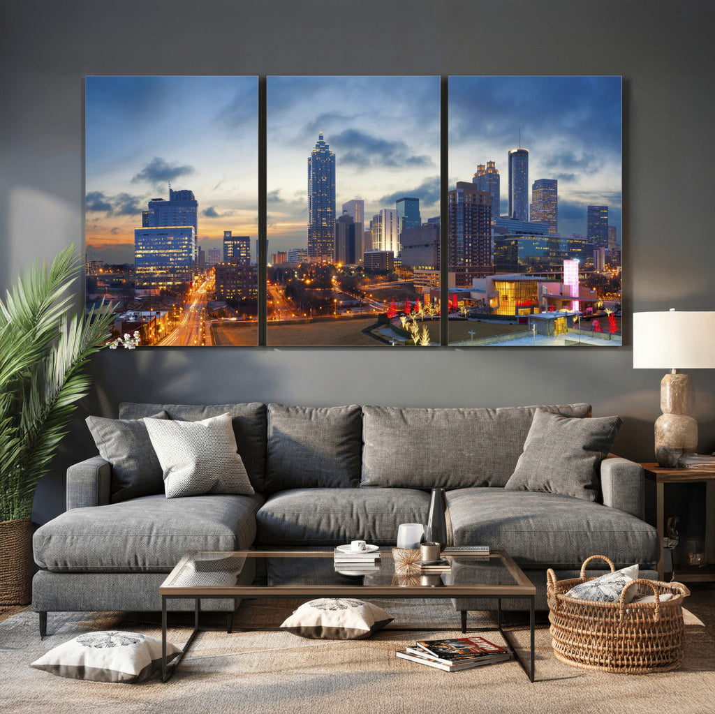 Atlanta Skyline Wall Art Canvas Print, Atlanta Downtown Night Cityscape