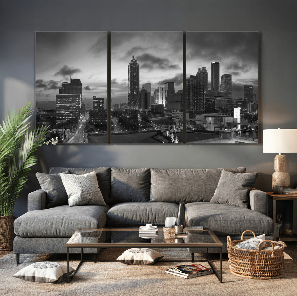Atlanta Skyline Wall Art Canvas Print, Atlanta Downtown Night Cityscape