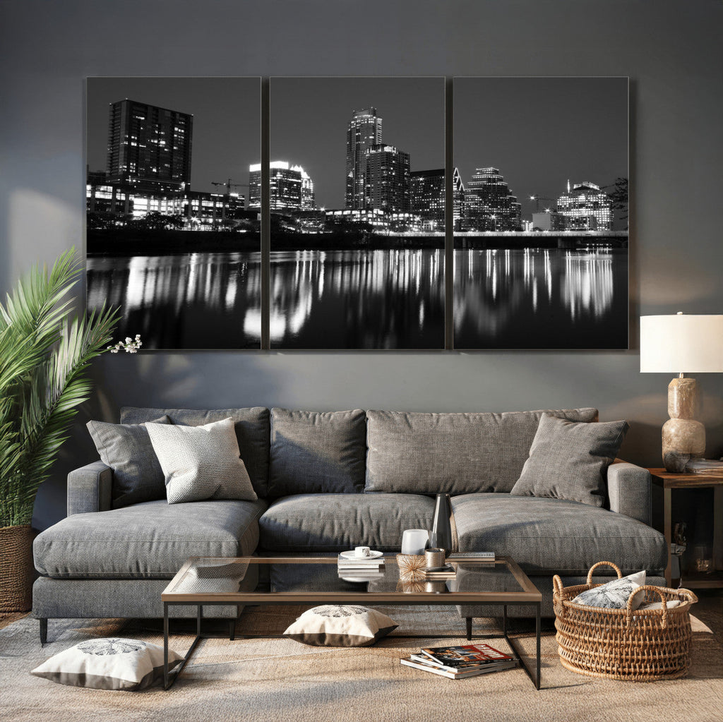 Austin Skyline Wall Art Canvas Print, Austin Downtown Night Cityscape