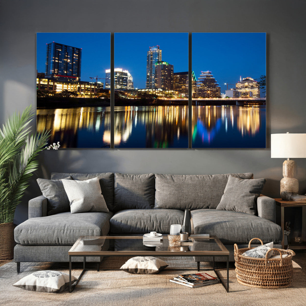 Austin Skyline Wall Art Canvas Print, Austin Downtown Night Cityscape