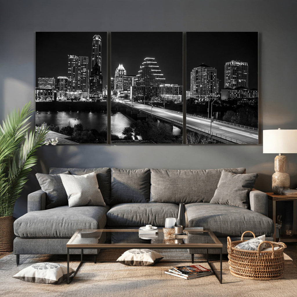 Austin Skyline Wall Art Canvas Print, Austin Downtown Night Cityscape