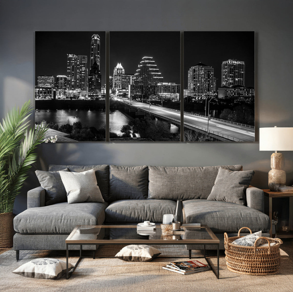 Austin Skyline Wall Art Canvas Print, Austin Downtown Night Cityscape