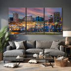 Baltimore Skyline Wall Art Canvas Print, Baltimore Downtown Night Cityscape