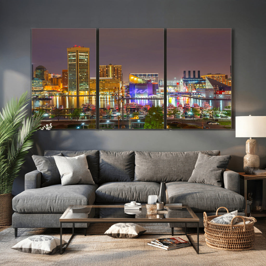 Baltimore Skyline Wall Art Canvas Print, Baltimore Downtown Night Cityscape