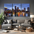 Boston Wall Art Canvas Print, Boston City Downtown Night Cityscape