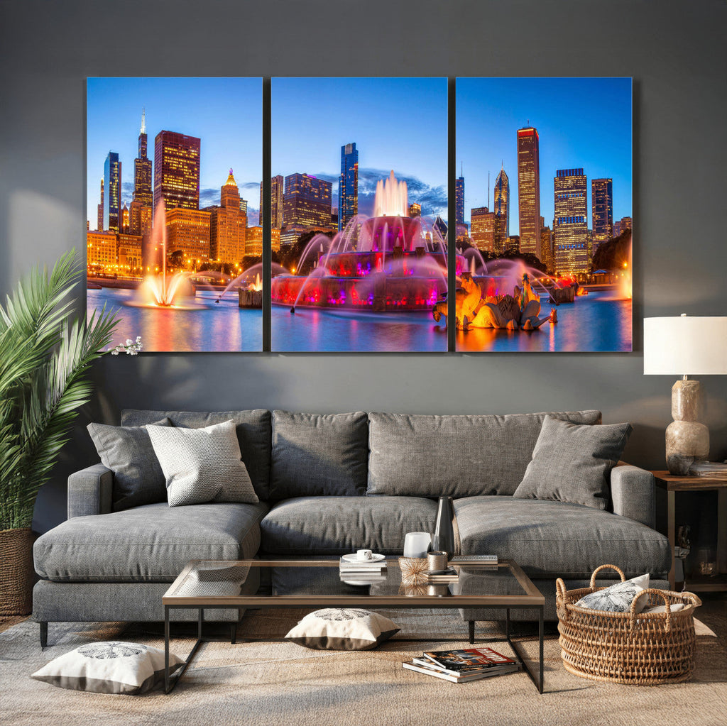 Chicago Wall Art Canvas Print, Chicago City Downtown Night Cityscape