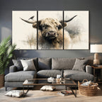 Abstract Highland Cow Wall Art Canvas Print, Rustic Farm Cattle Portrait
