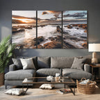 Rocky Coast Ocean Sunset Wall Art Canvas Print, Dramatic Seascape Nature Decor