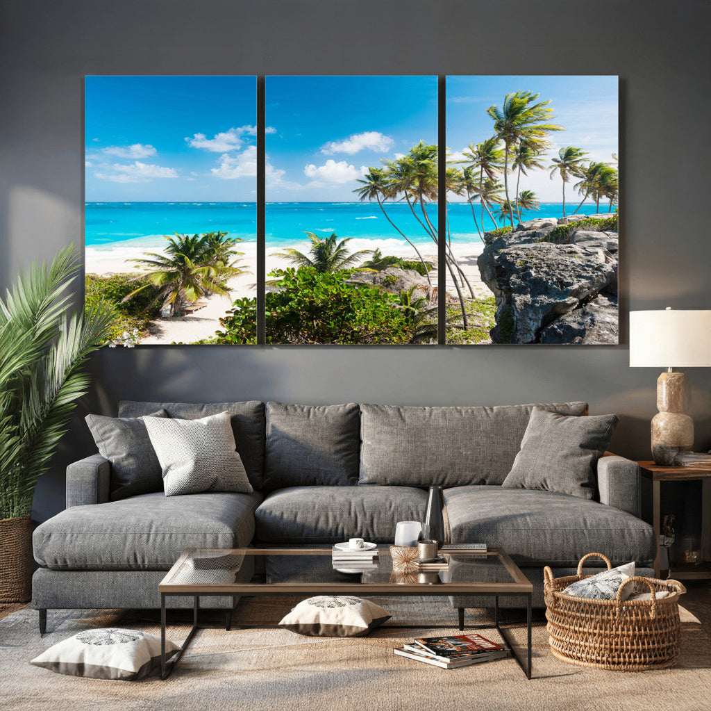 Tropical Beach Wall Art Canvas Print, Palm Tree Ocean Landscape Photography