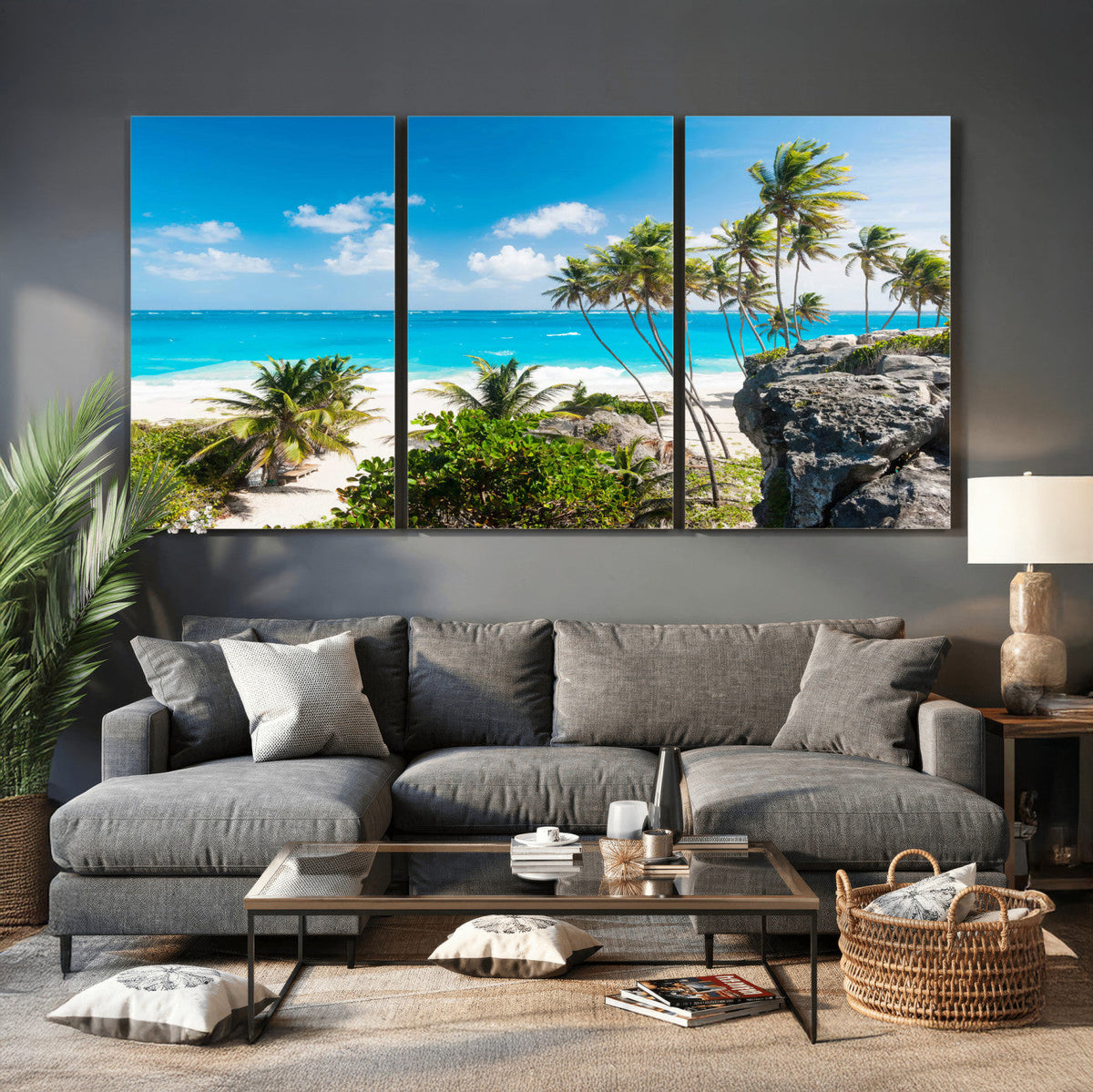 Tropical Beach Wall Art Canvas Print, Palm Tree Ocean Landscape Photography