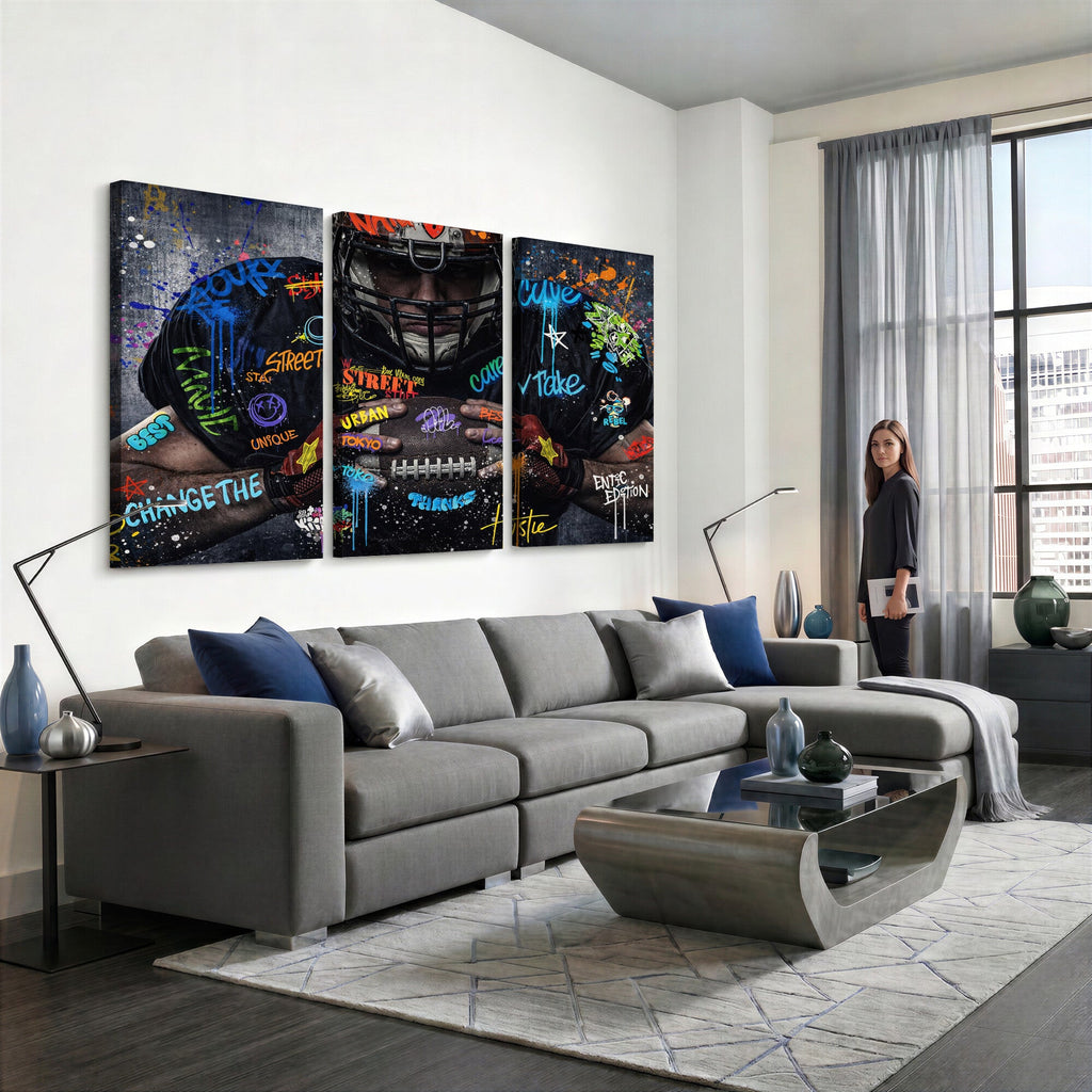 Graffiti American Football Player Street Art Wall Art Canvas Print
