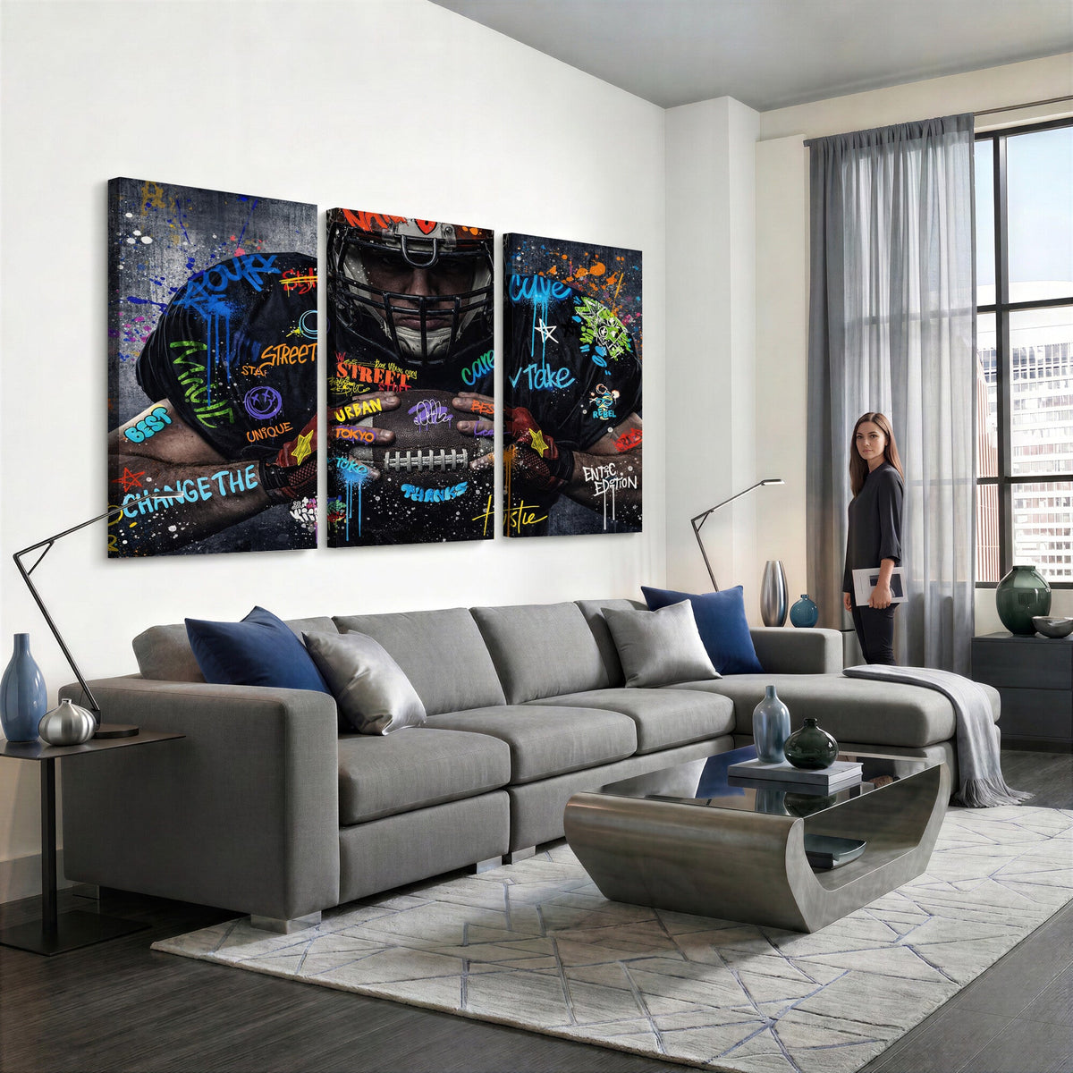 Graffiti American Football Player Street Art Wall Art Canvas Print