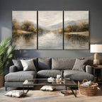 Neutral Abstract River Landscape Wall Art Canvas Print
