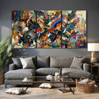 Geometric Abstract Wall Art Canvas Print, Orange Blue