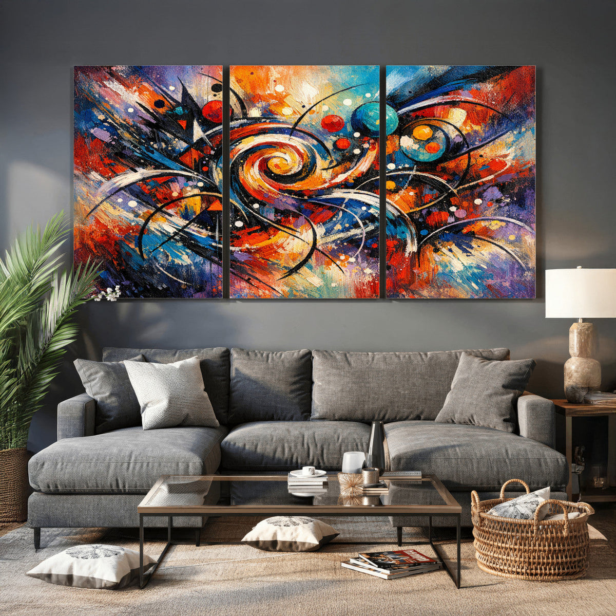 Geometric Abstract Wall Art Canvas Print, Orange Blue