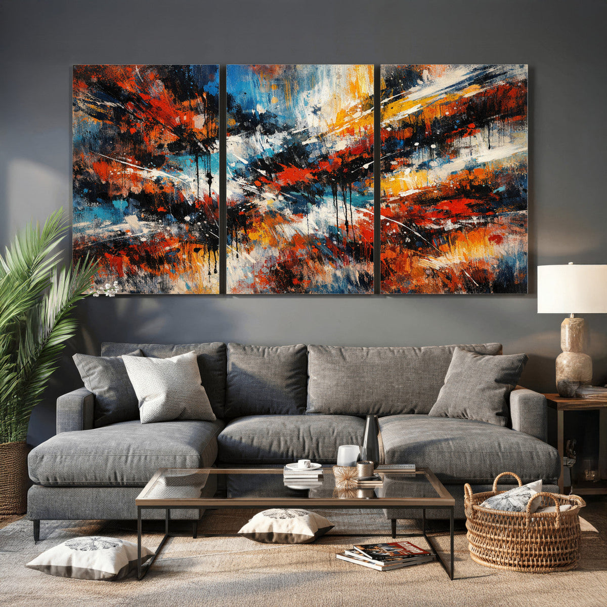 Lyrical Abstract Wall Art Canvas Print, Orange Blue Abstract