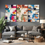 Blue Teal Abstract Canvas Wall Art, Modern Brushstroke Style Print, Navy Orange Contemporary Decor