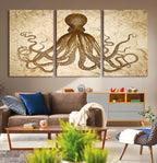 Sepia Octopus Wall Art Abstract Animal Canvas Print