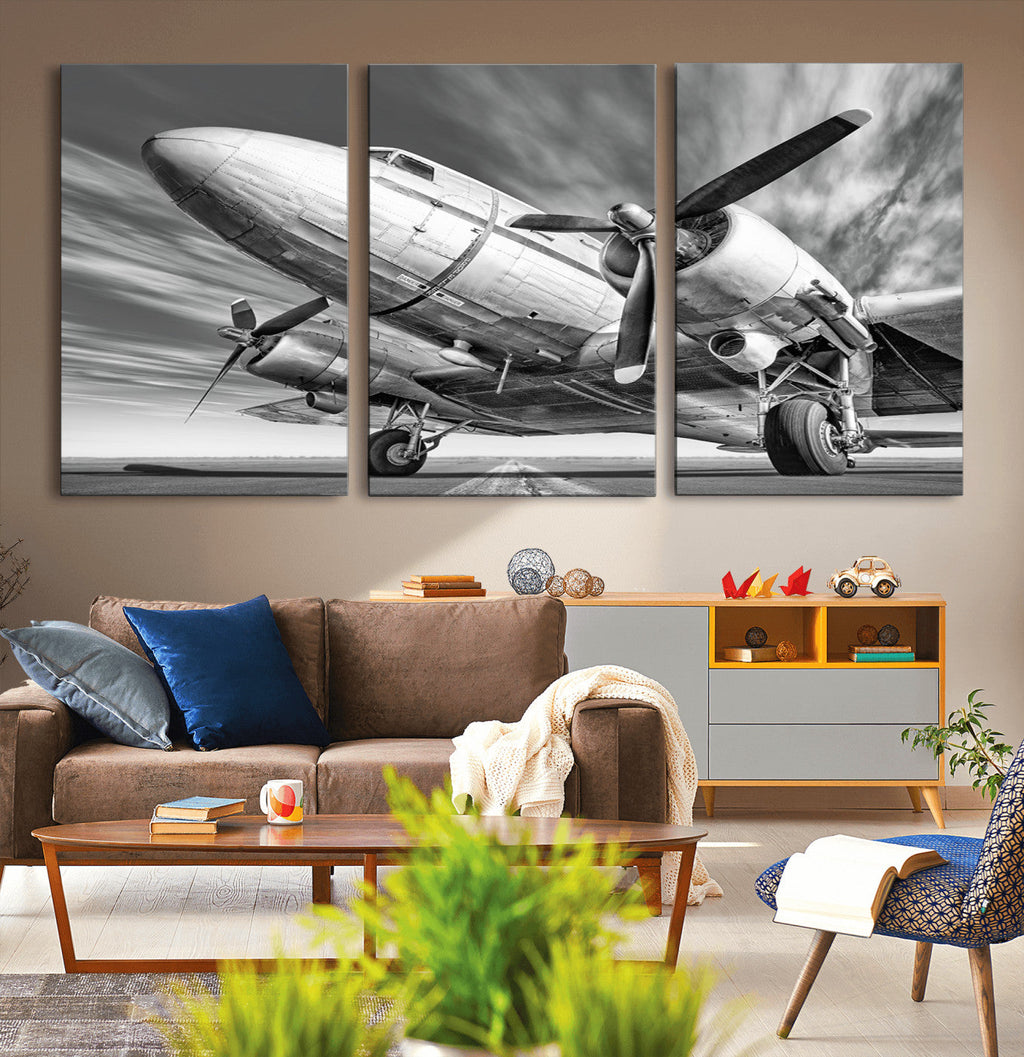 Vintage Airplane on Runway Canvas Print