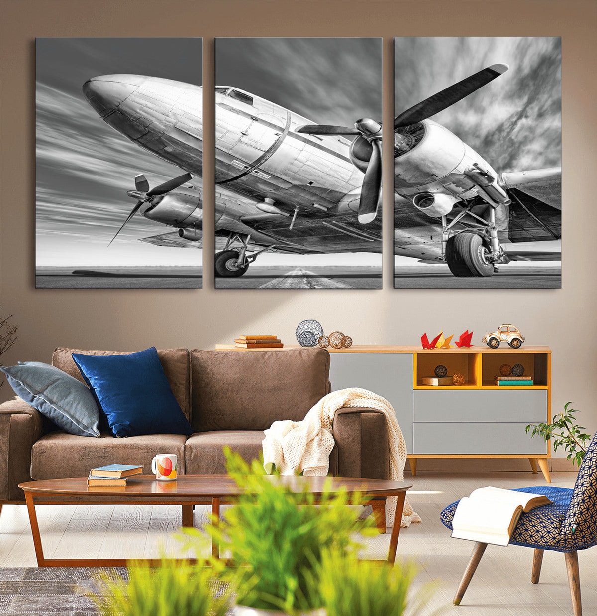 Vintage Airplane on Runway Canvas Print