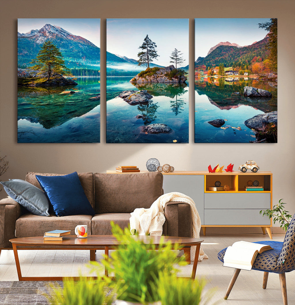 Crystal Clear Lake Wall Art | Mountains Wall Art Canvas | 3 Panel Landscape